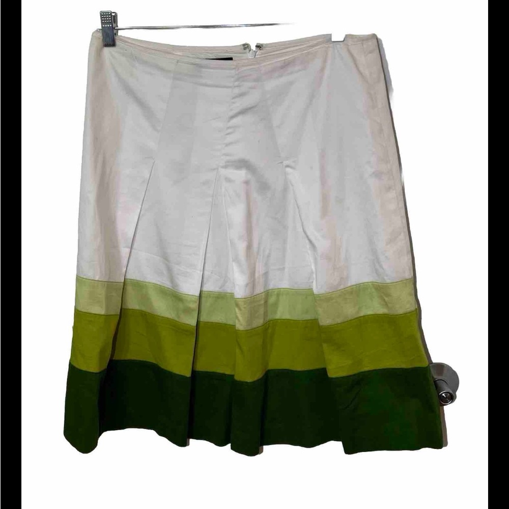 Talbots Ombre Skirt Green White Stripe A Line Pleated Front Skirt Size 8